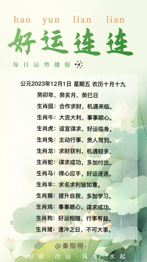 生肖每日运势（23年12月01日）