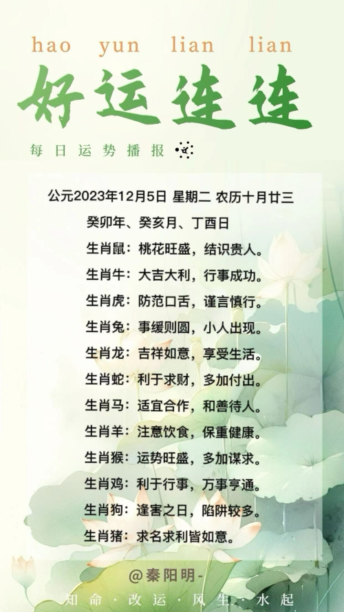 生肖每日运势（23年12月05日）