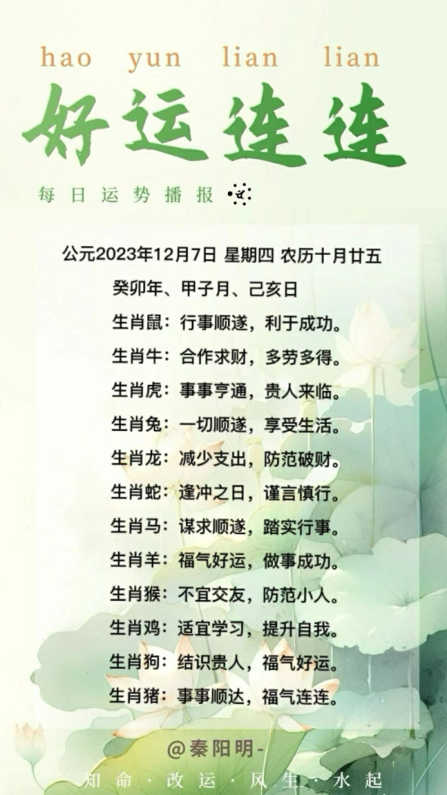 生肖每日运势（23年12月07日）