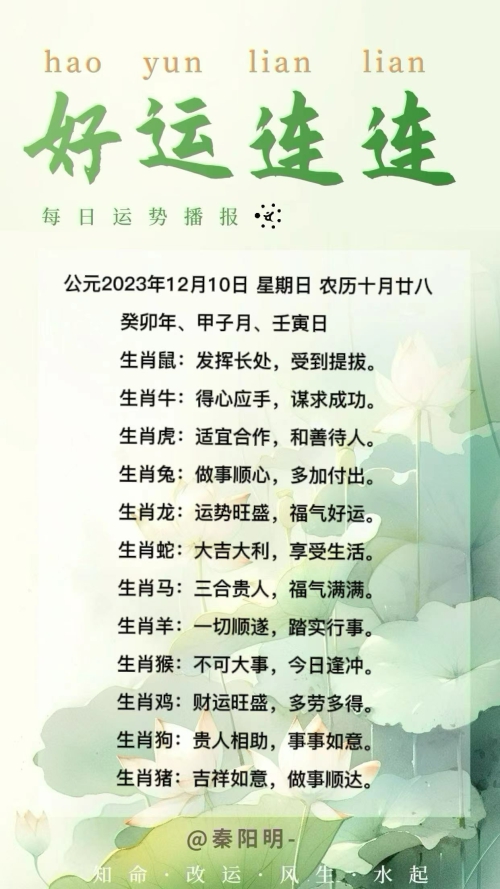 生肖每日运势（23年12月10日）