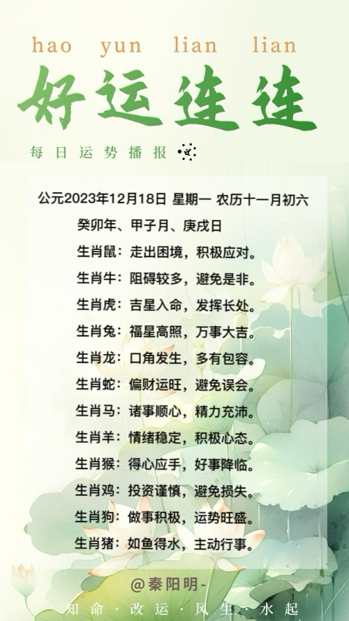 生肖每日运势（23年12月18日）