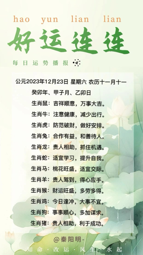 生肖每日运势（23年12月23日）