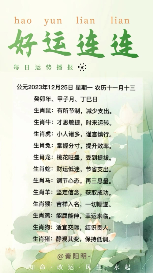 生肖每日运势（23年12月25日）