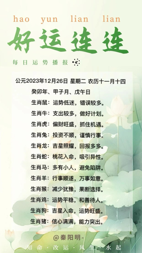 生肖每日运势(23年12月26日)