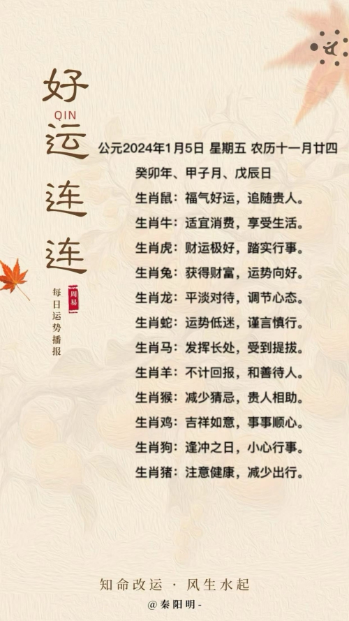 生肖每日运势（24年01月05日）
