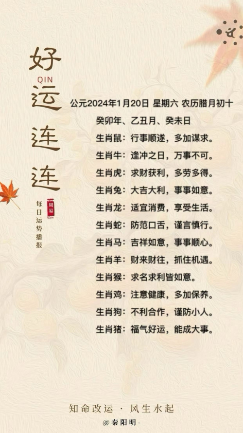 生肖每日运势（24年01月20日）
