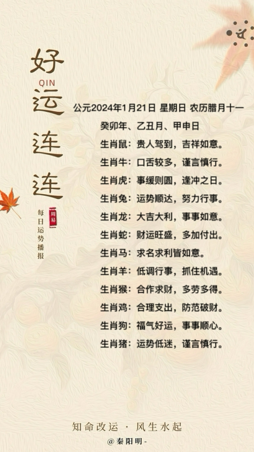生肖每日运势（24年01月21日）