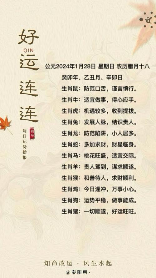 生肖每日运势（24年01月28日）