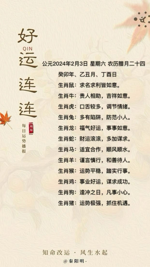 生肖每日运势（24年02月03日）