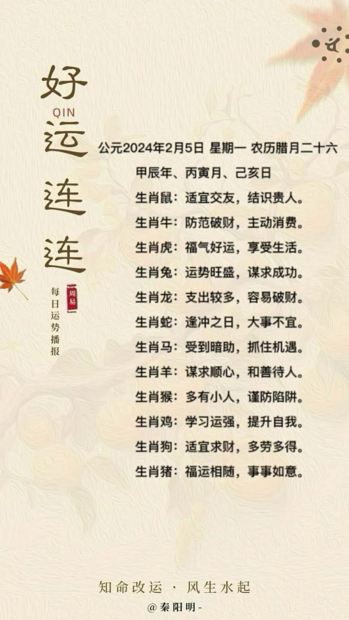 生肖每日运势（24年02月05日）