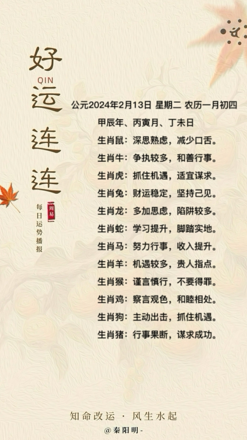 生肖每日运势（24年02月13日）