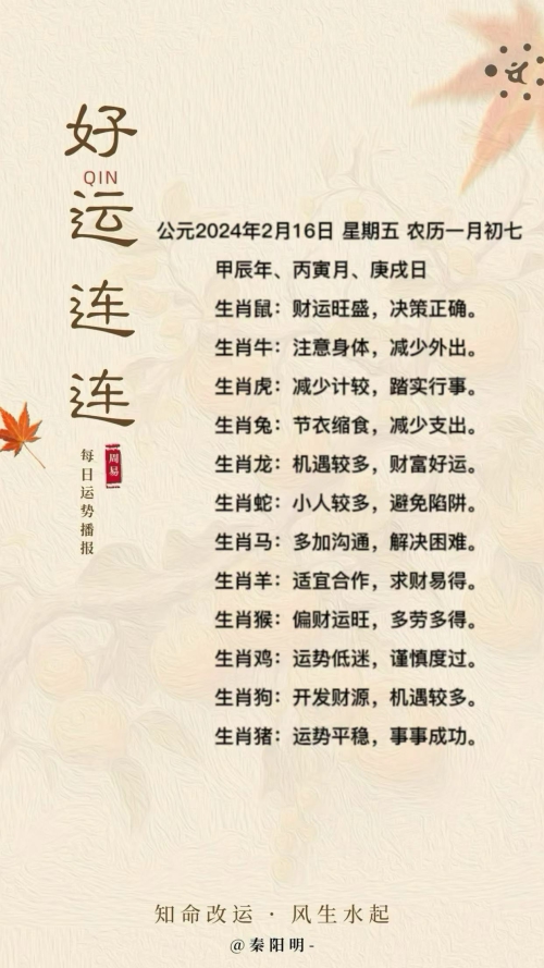 生肖每日运势（24年02月15日）
