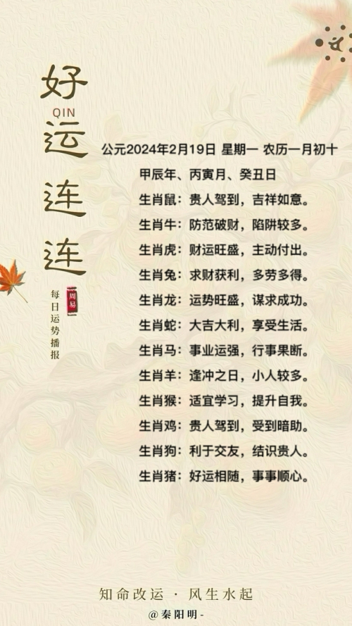 生肖每日运势（24年02月19日）