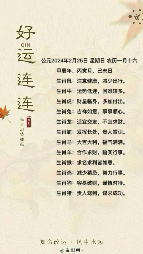 生肖每日运势（24年02月25日）
