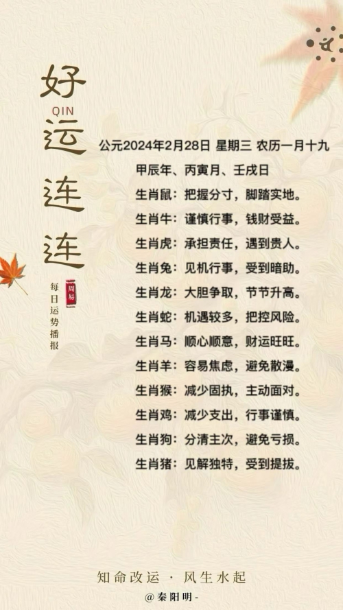 生肖每日运势（24年02月28日）