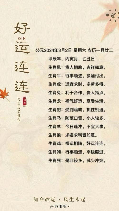 生肖每日运势（24年03月02日）