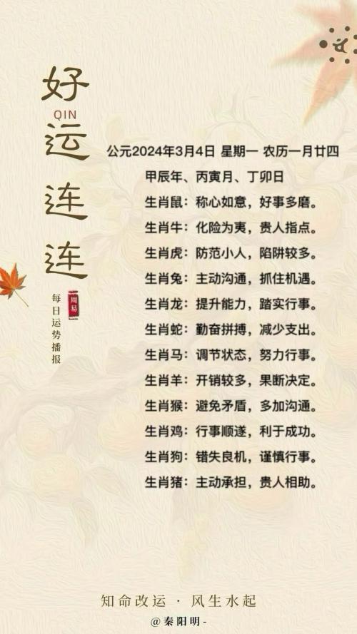 生肖每日运势（24年03月04日）