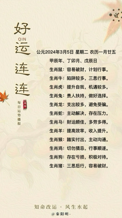 生肖每日运势（24年03月05日）