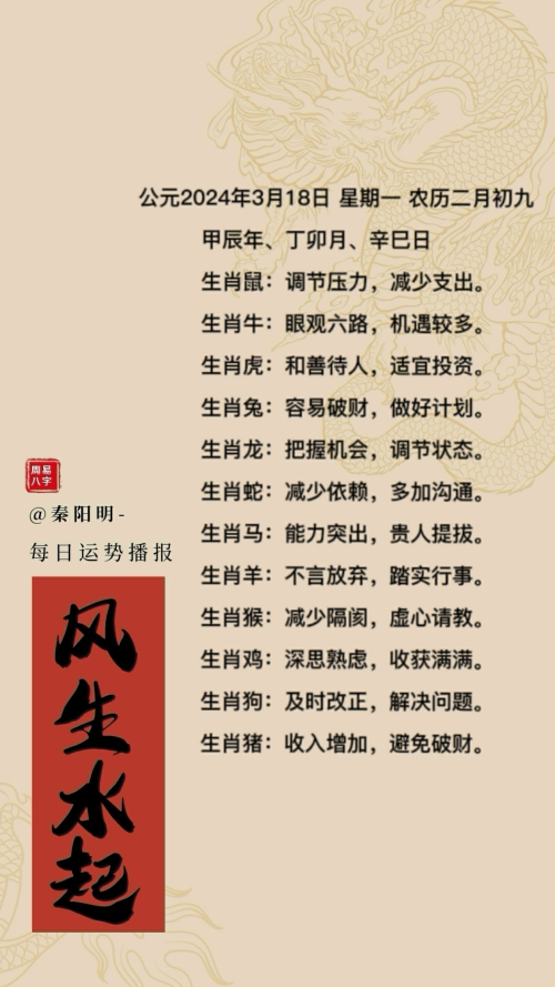 生肖每日运势(24年03月18日)
