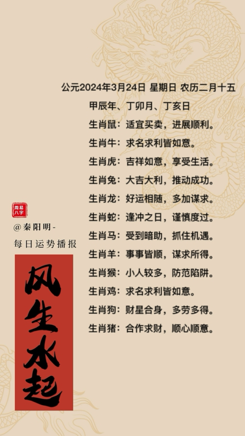 生肖每日运势(24年03月24日)