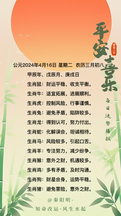 生肖每日运势（24年04月16日）
