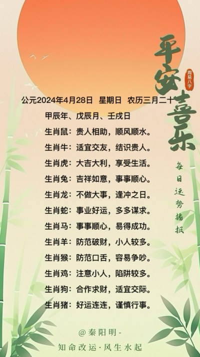 生肖每日运势（24年04月28日）