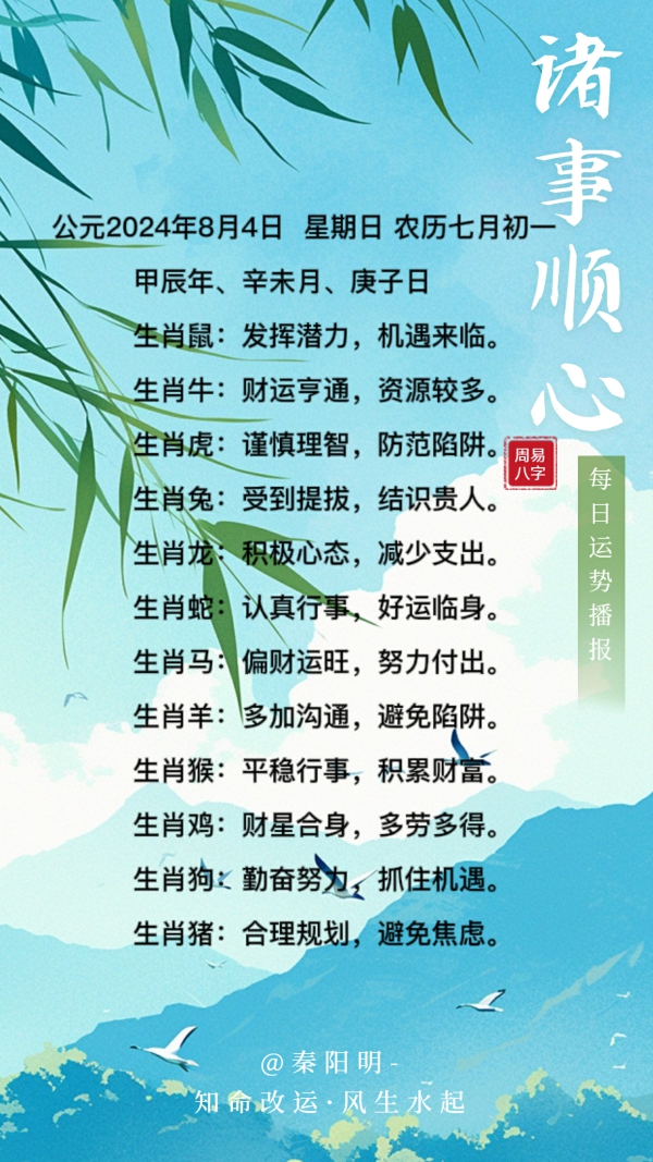 生肖每日运势（24年08月04日）