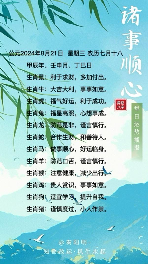 生肖每日运势(24年08月21日)