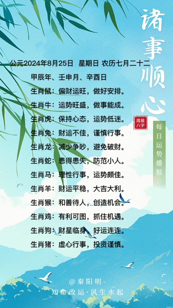 生肖每日运势（24年08月25日）