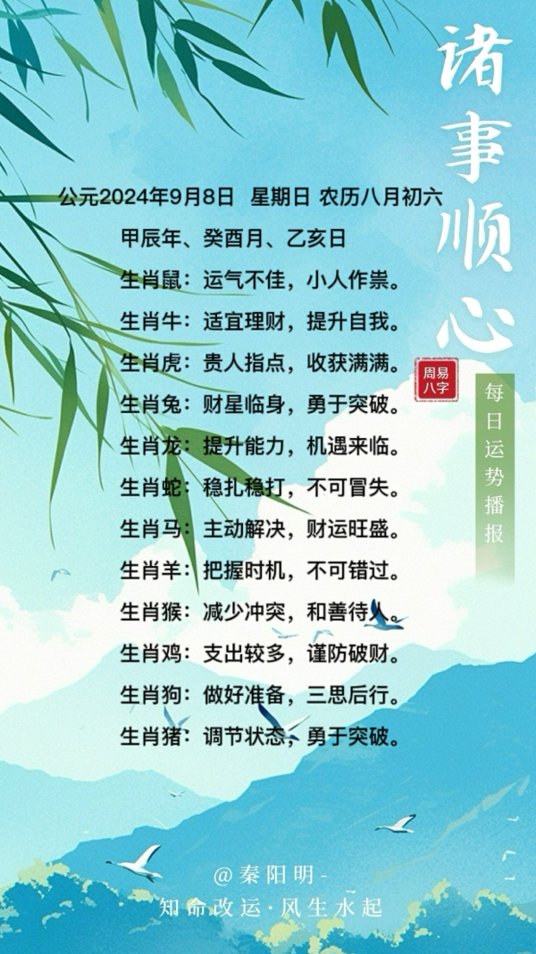 生肖每日运势(24年09月08日)