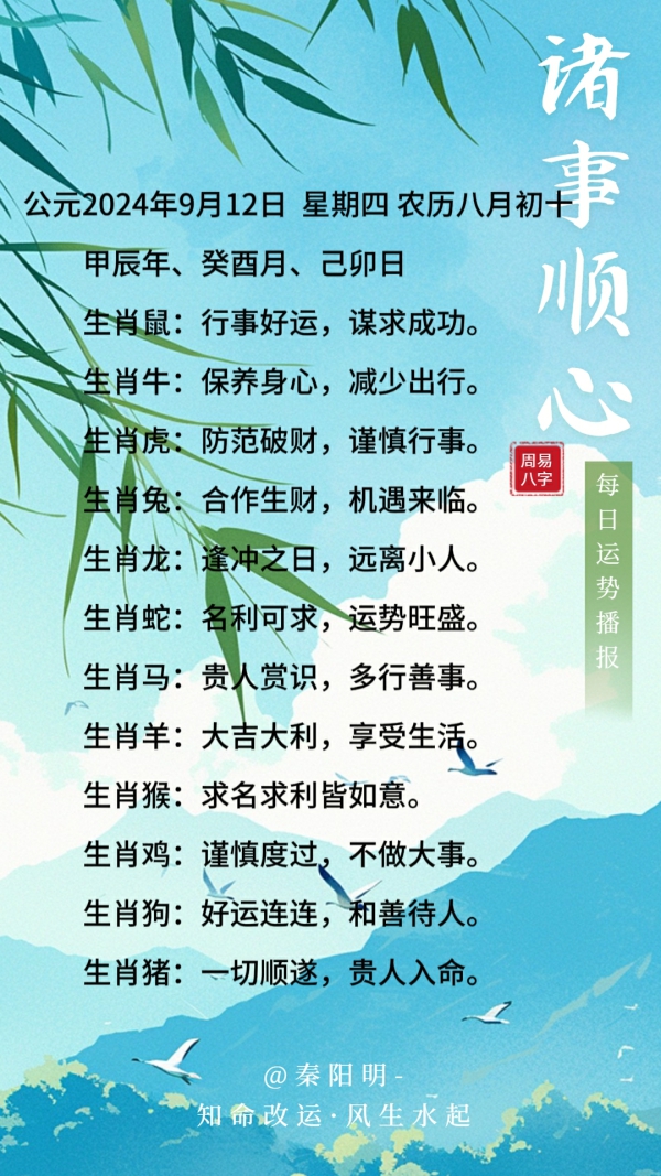 生肖每日运势(24年09月12日)