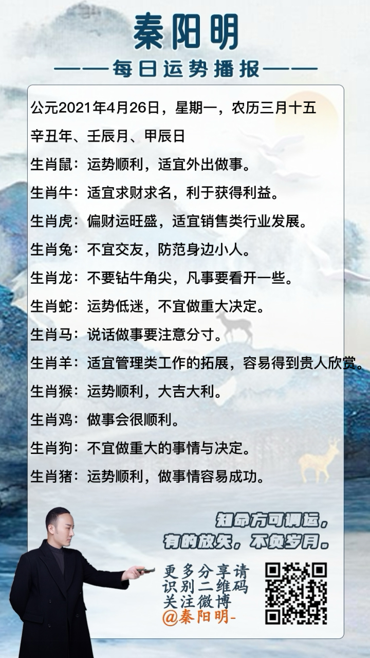 中国算命大师秦阳明分析生肖每日运势