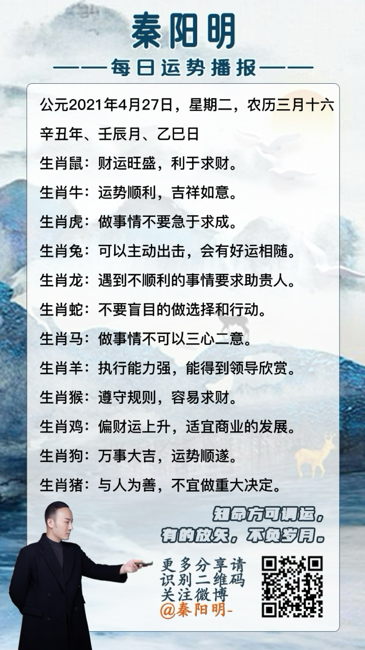 天津算命大师秦阳明分析生肖每日运势