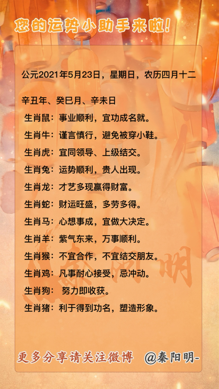 中国周易大师秦阳明分析十二生肖每日运势