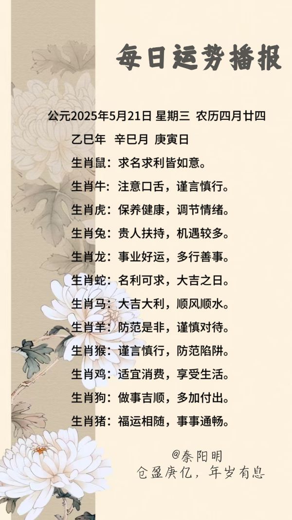生肖每日运势(25年5月21日)