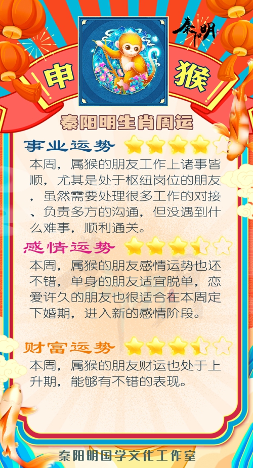 秦阳明生肖猴一周运势（4.17-4.23）