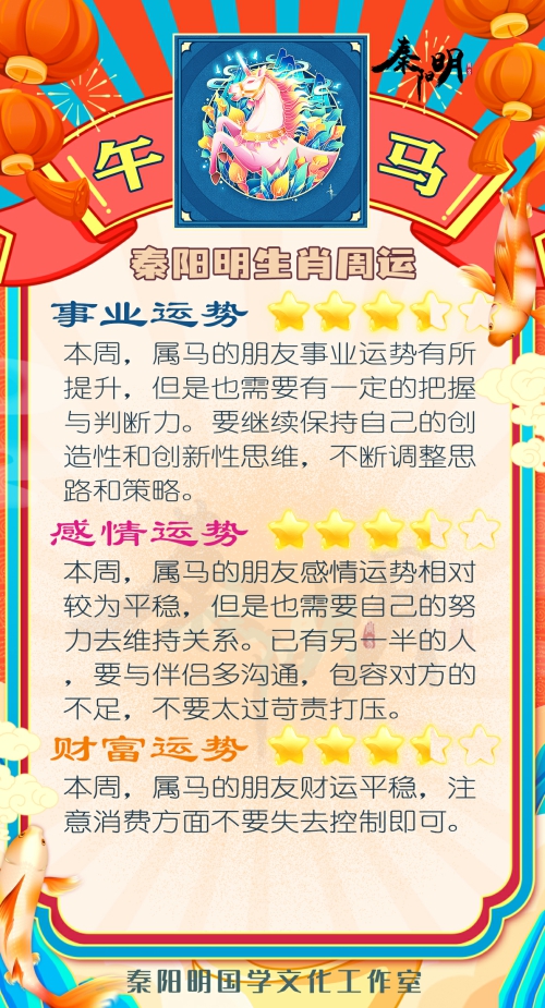 秦阳明生肖马一周运势(9.18-9.24) 秦阳明生肖马一周运势(9.18-9.24)