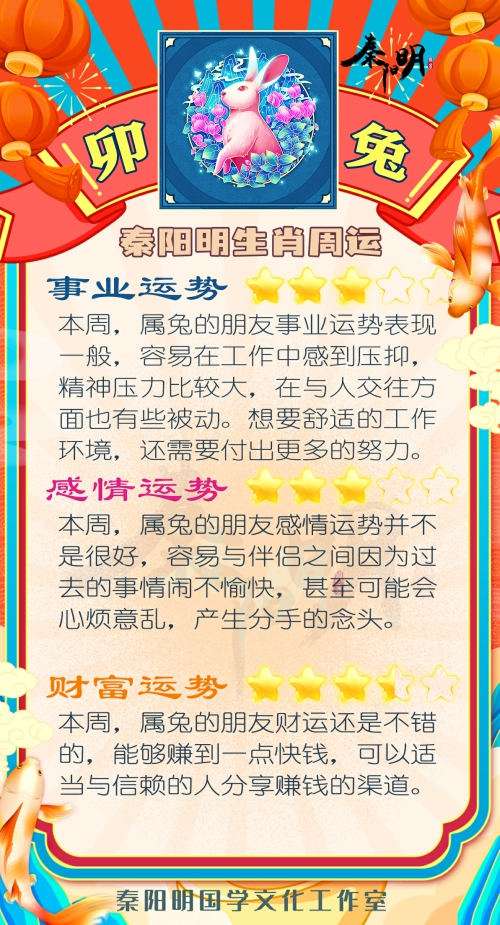 秦阳明生肖兔一周运势（01.08-01.14）